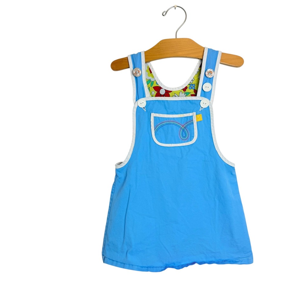 Little Bird by Jools Oliver Blue Rainbow Pinafore Dress Retro Floral 1.5-2Y